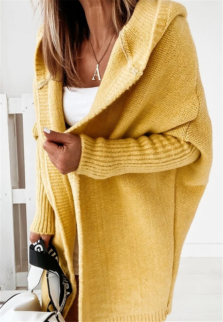 Women's Oversized Bat-Sleeve Hooded Cardigan Sweater – Cozy Casual Knit