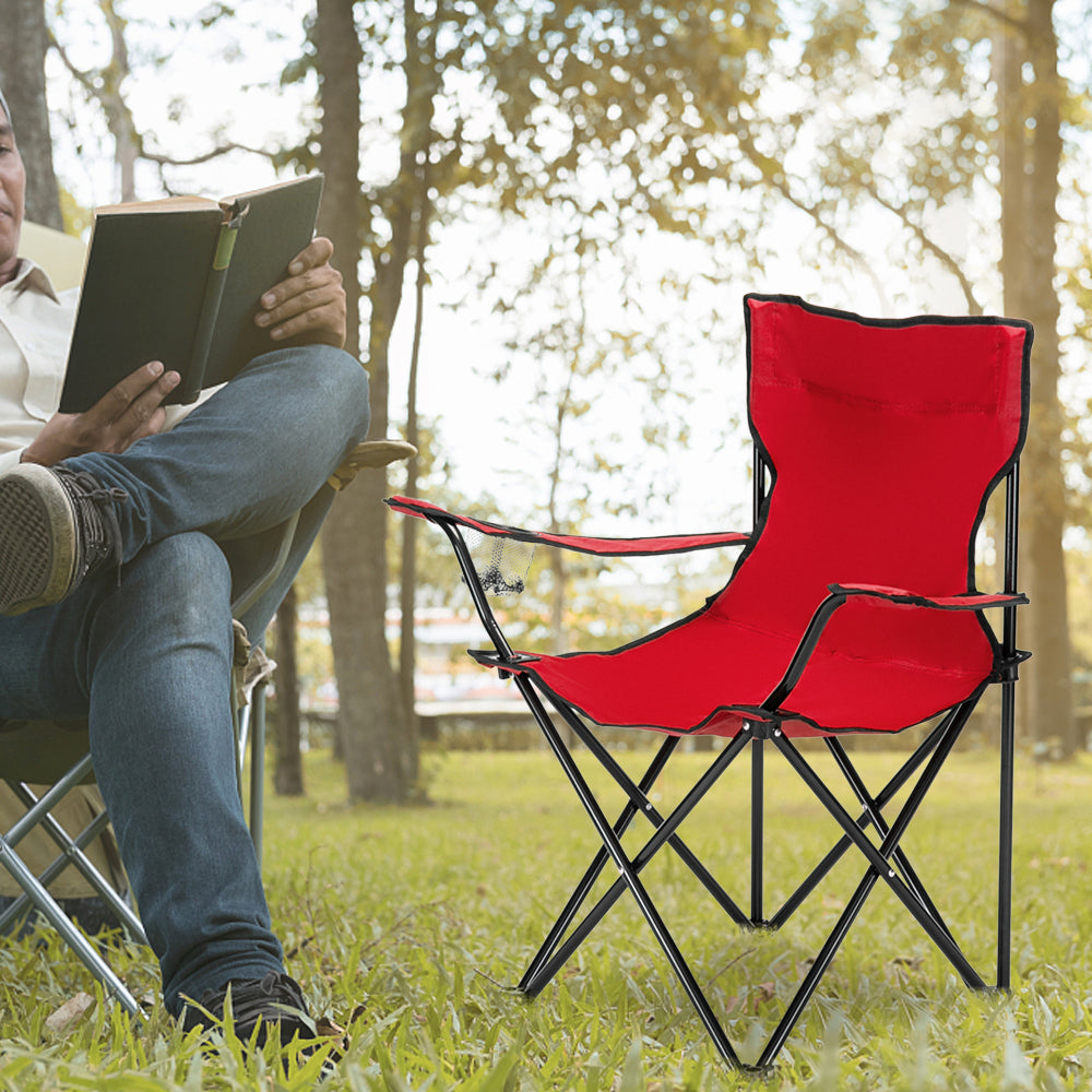 Foldable Camping Chair with Carry Bag – Red, Supports 230 lbs