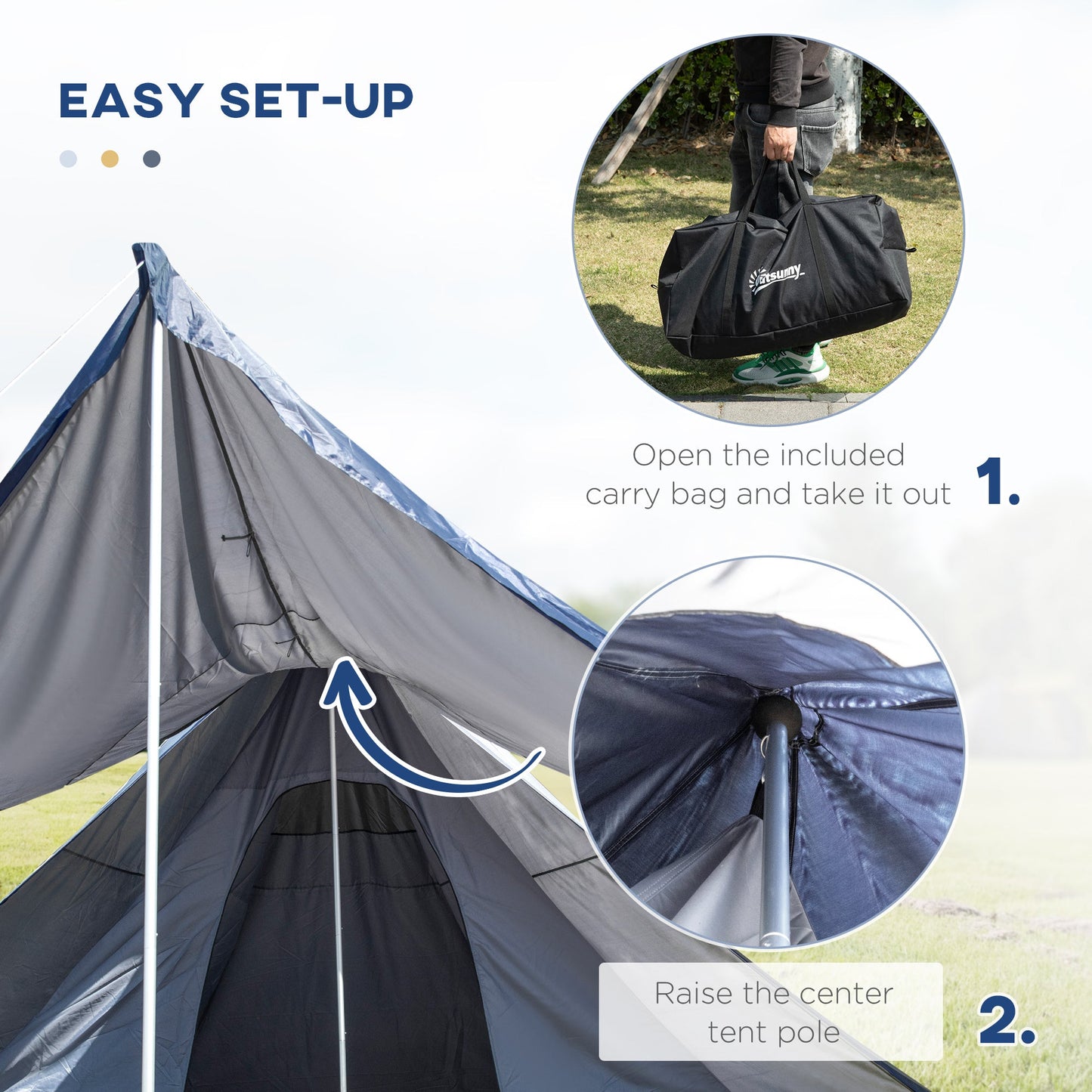 2-3 Person Teepee Camping Tent with Porch – Waterproof, Carry Bag Included
