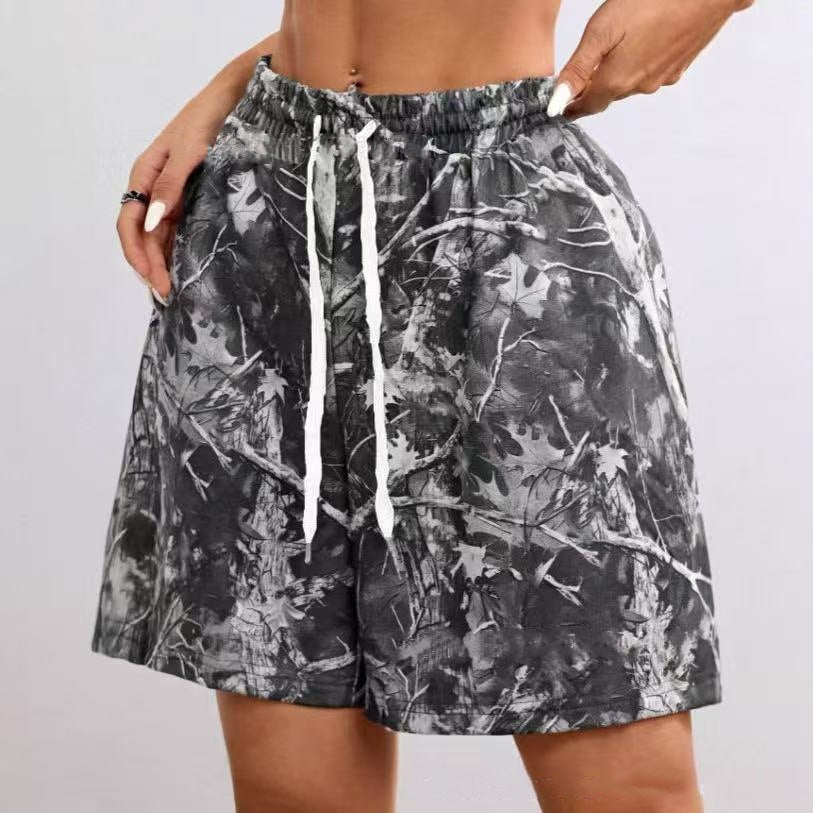 Women's Loose Camo Print Drawstring Shorts – Casual Outdoor Shorts