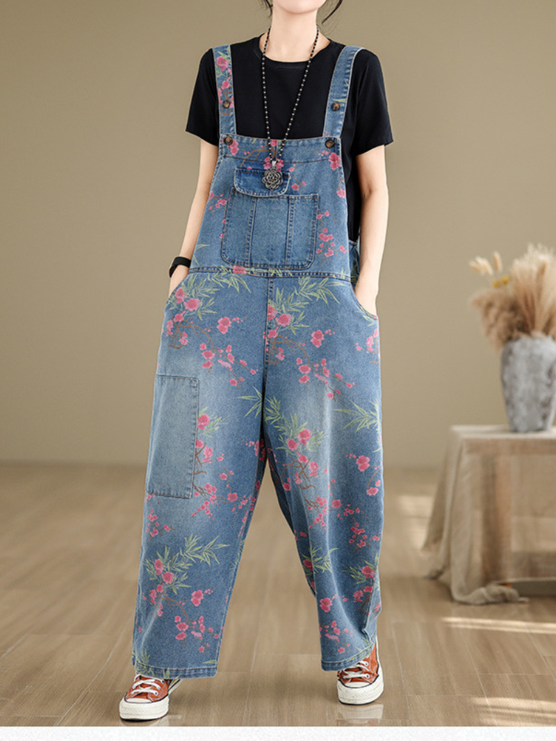Boho Style Floral Print Denim Overalls for Women | Eva Trends