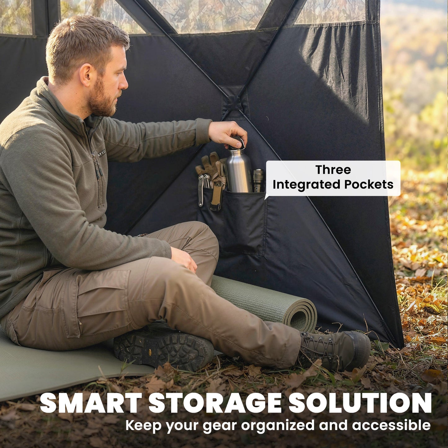 3-Panel Pop-Up Hunting Blind | 176" One-Way See-Through Camo Blind with Storage Pockets