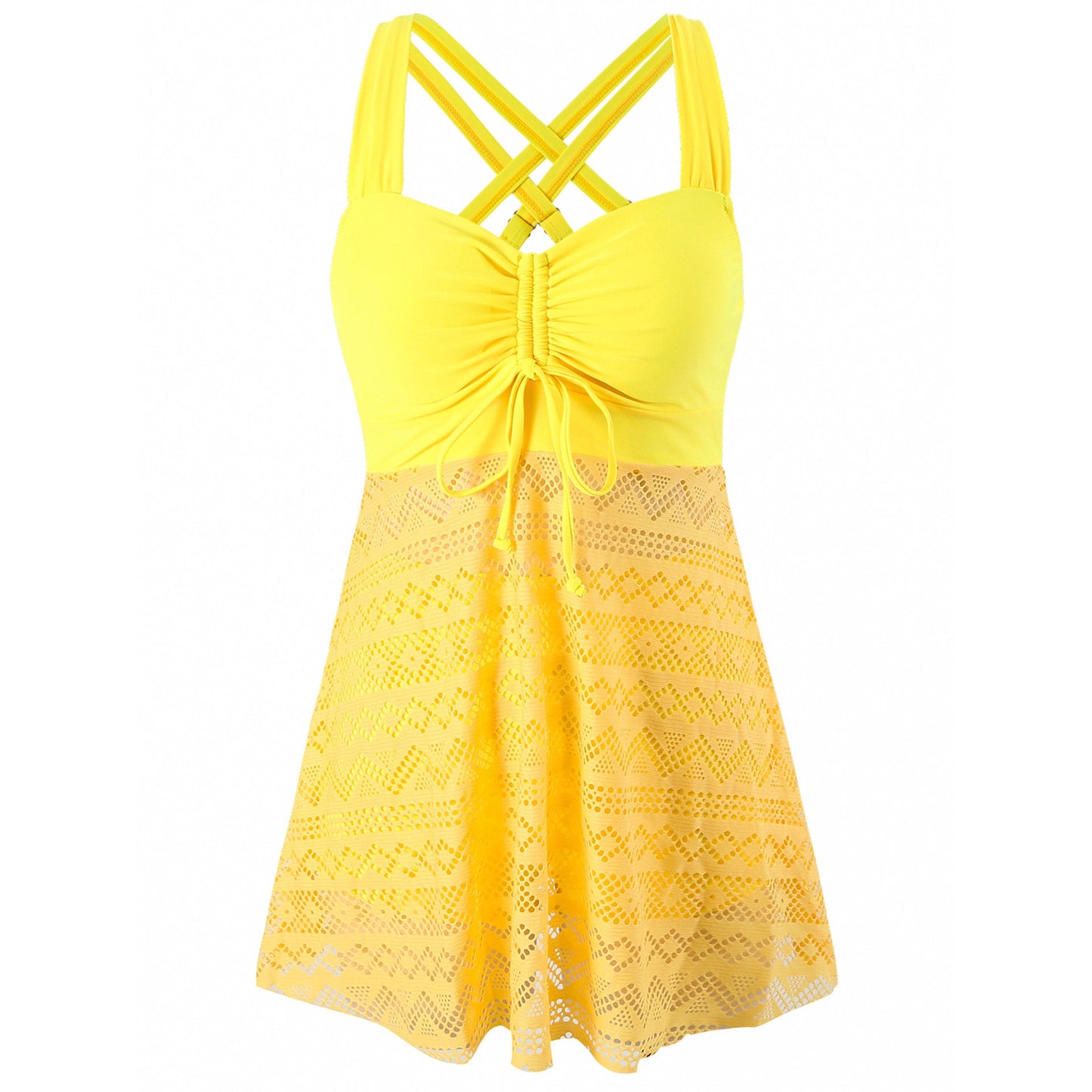 Women's Solid Color Lace One-Piece Swimsuit with Shorts – Korean Style