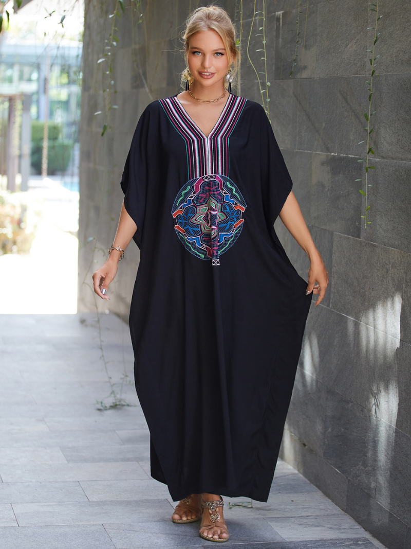 All You Need Women's Rayon Black Kaftan Dress