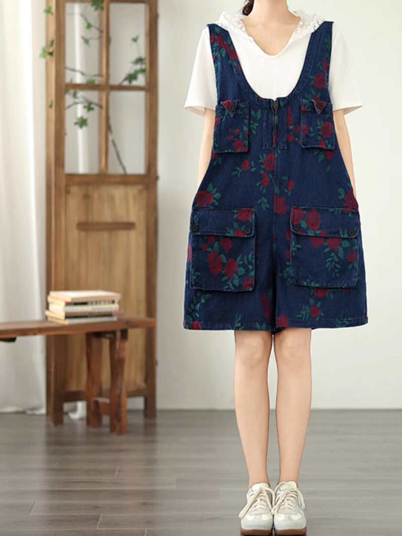 Stylish Women's Printed High-Waist Loose Short Overalls | Eva Trends