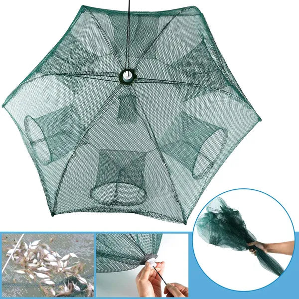 Foldable 6-Sided Fishing Bait Trap Net – 360° Entry, Crab, Shrimp & Minnow