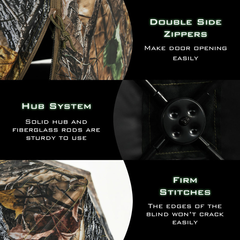 3-Person Pop-Up Ground Hunting Blind – Detachable Mesh Windows, Camo
