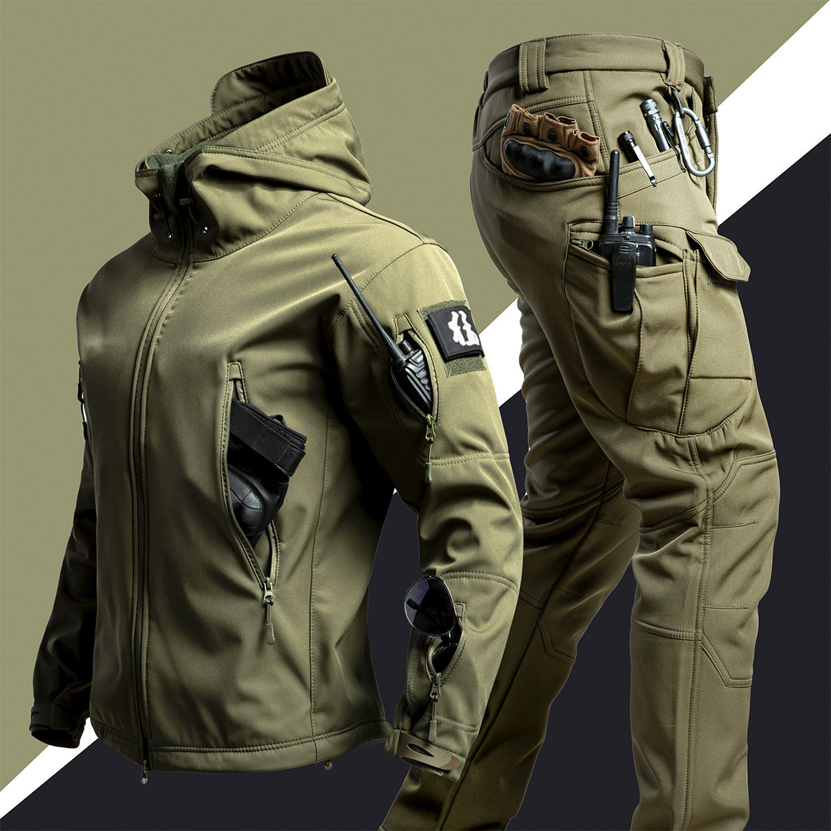 Men's Camouflage Winter Shell Jacket & Pants Suit – Waterproof Windproof Outdoor Set