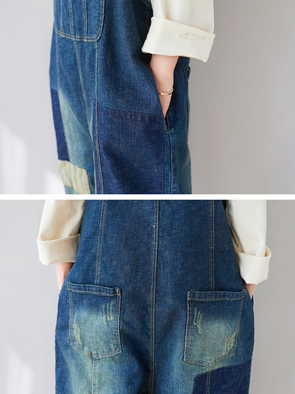 Structured Bib Denim Overalls - Harem Leg Style