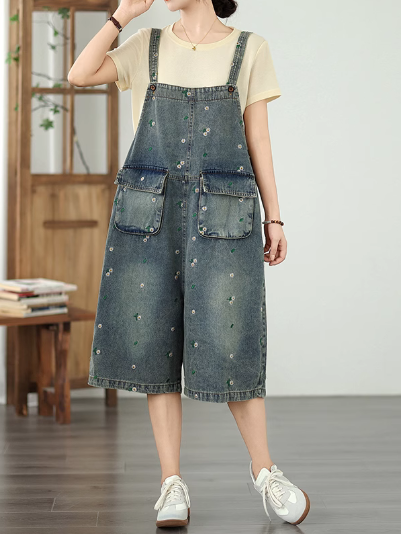 Casual Women's Wide Leg Floral Printed Denim Overalls| Eva Trends