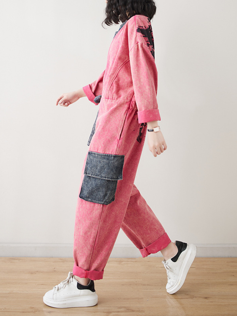 Loose Fit Women's Denim Dungarees Jumpsuit with Tie Suit - Eva Trends