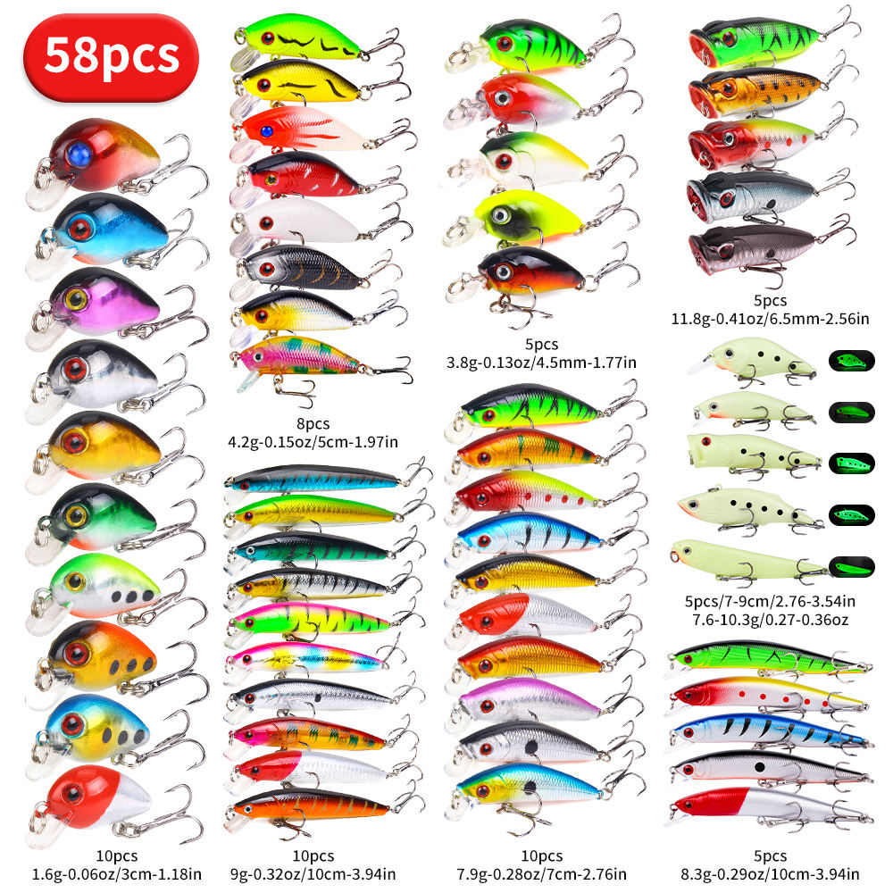 Topwater Bass Fishing Lure Kit with Soft Frogs – Choose 22, 58, or 102 Pieces