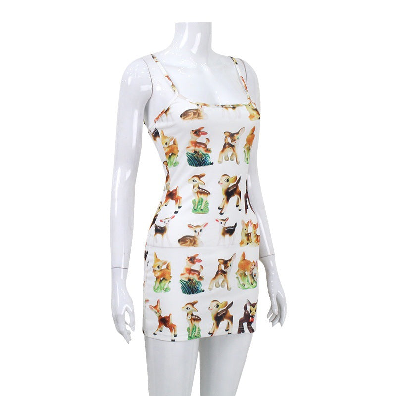 Animal Print Suspender High-elastic Bodycon Dress