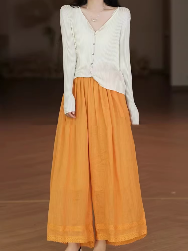 Women's Fashionable Loose-Fitting Straight-Leg with Lace Bottom