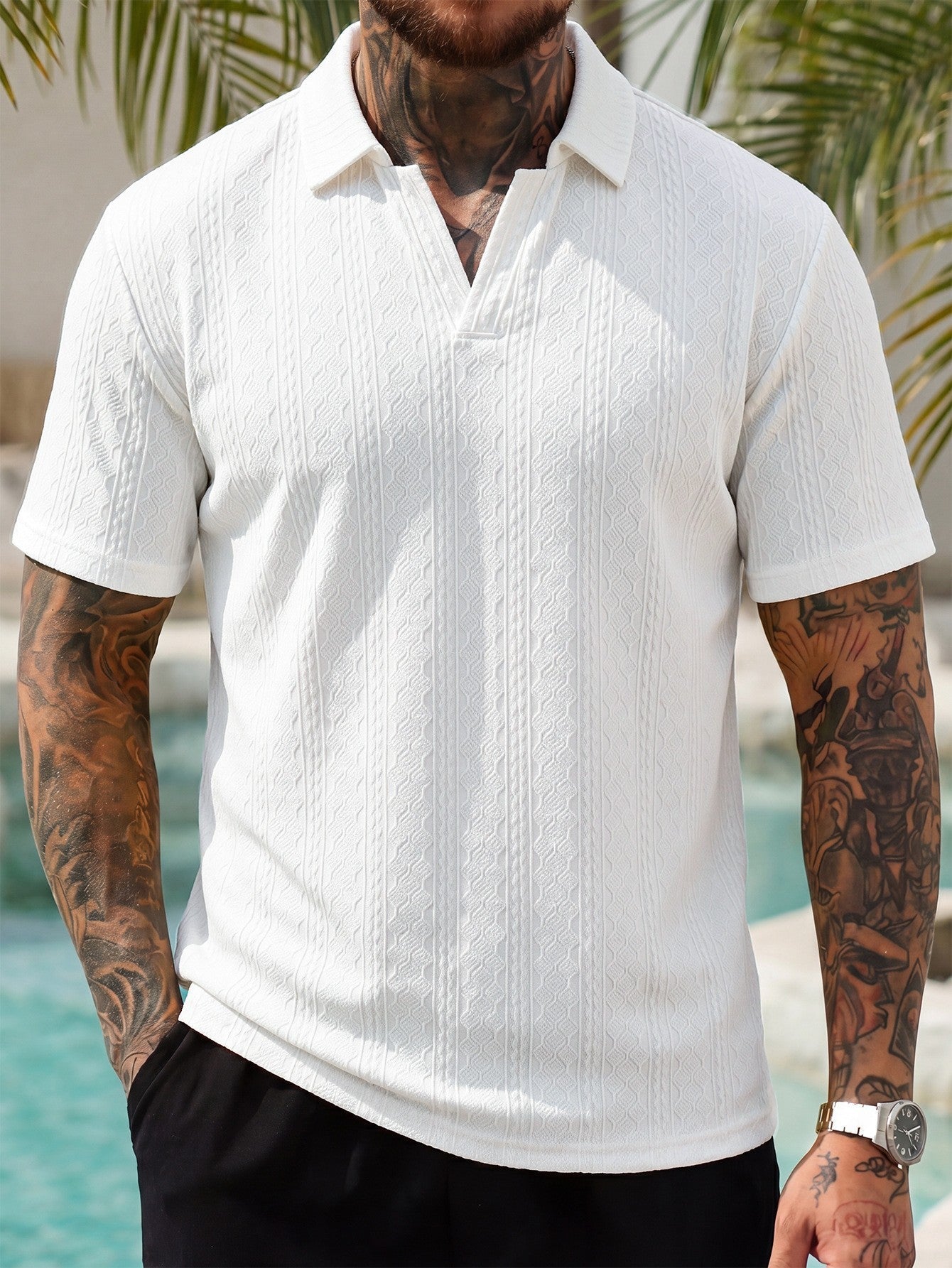 Men's Waffle Knit Lapel Polo Shirt – Smart Casual