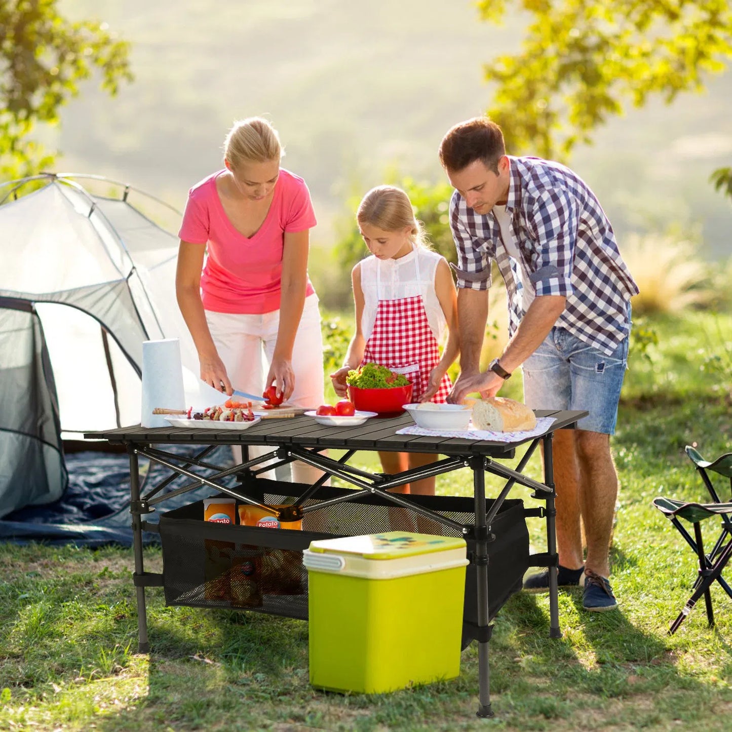 Foldable Camping Table with Mesh Basket & Carry Bag