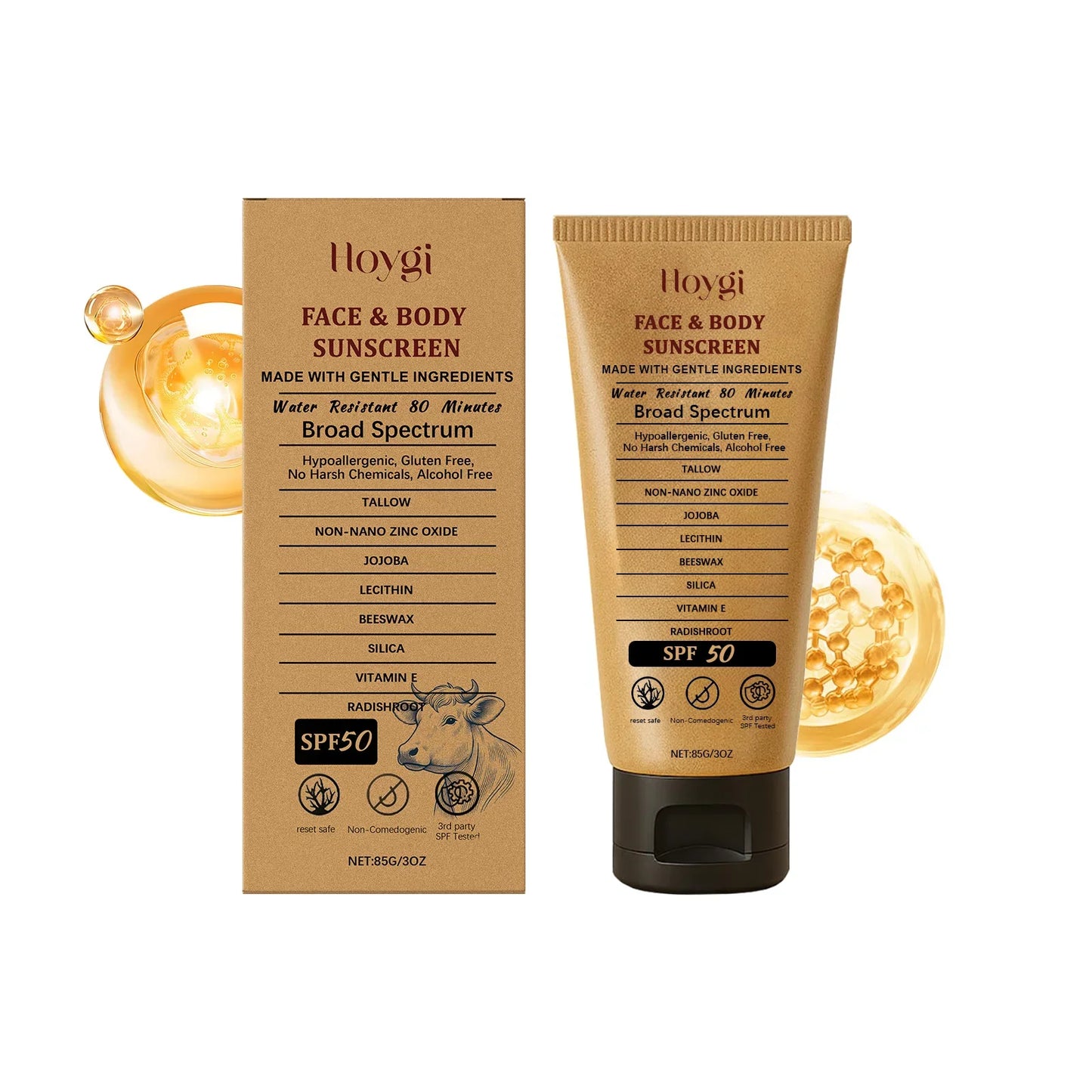Hoygi 85g Beef Tallow Sunscreen Cream Spf50 Body Face Lasting Sun Protection Nourish Soothing Redness Refreshing Skin Sunscreen