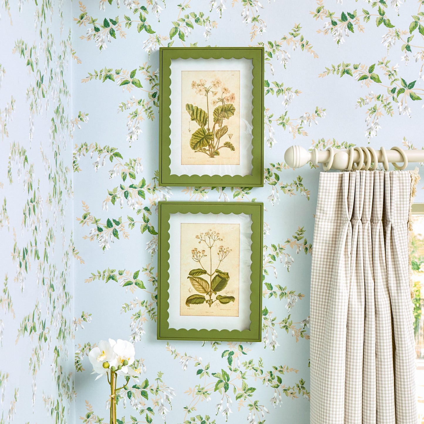 Green Scalloped Primula Framed Prints (Set of 2)