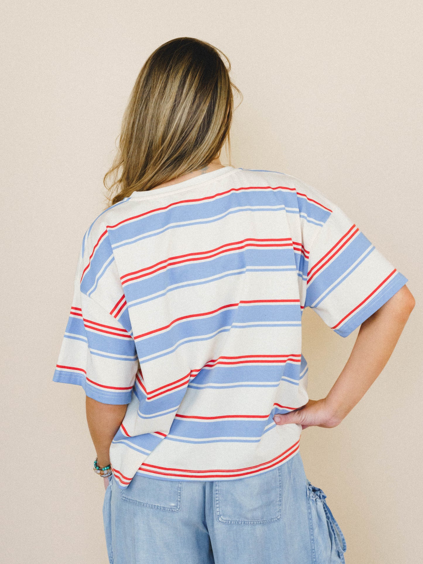 Good Times Rollin’ Tee
- Cream Blue