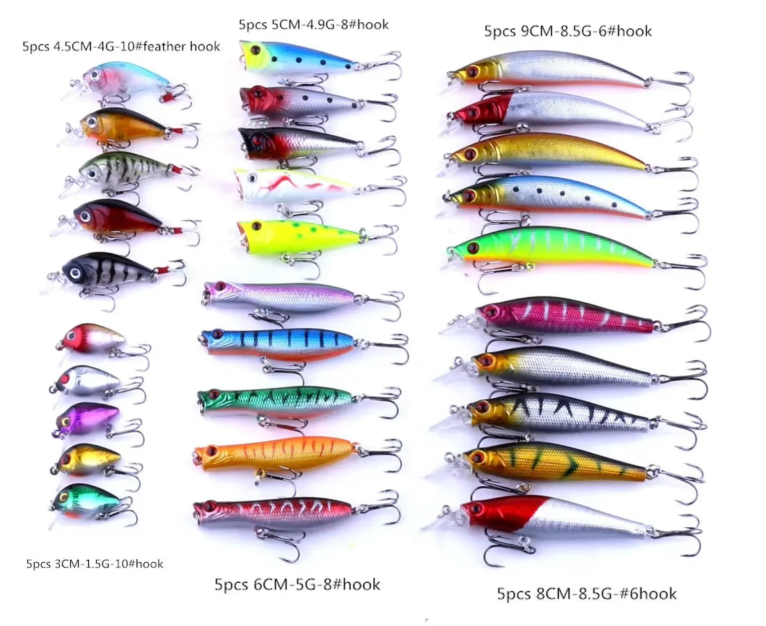 Fishing Lures Set Crankbait Tackle Hard Bait Kit Artificial Minnow Popper Pencil Swing Swimbait Wobblers Bionic Crank