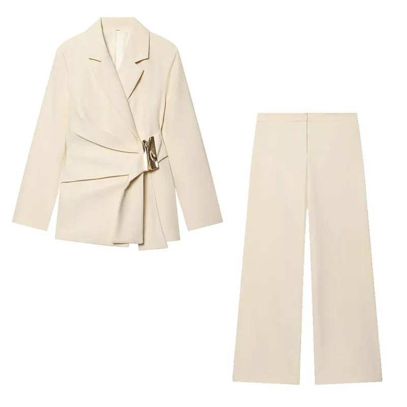 NLZGMSJ 2026 Spring Office Lady Chic Women Blazer Suit Solid Long Sleeve Blazer Long Zipper Pants Fashion Suit