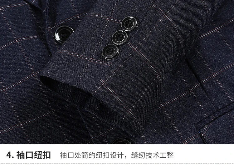 2024 New Spring and Autumn Coat Middle-aged Slim Fashion Handsome All Matching Plaid Suit Men Casual Polyester Blazer Mujer