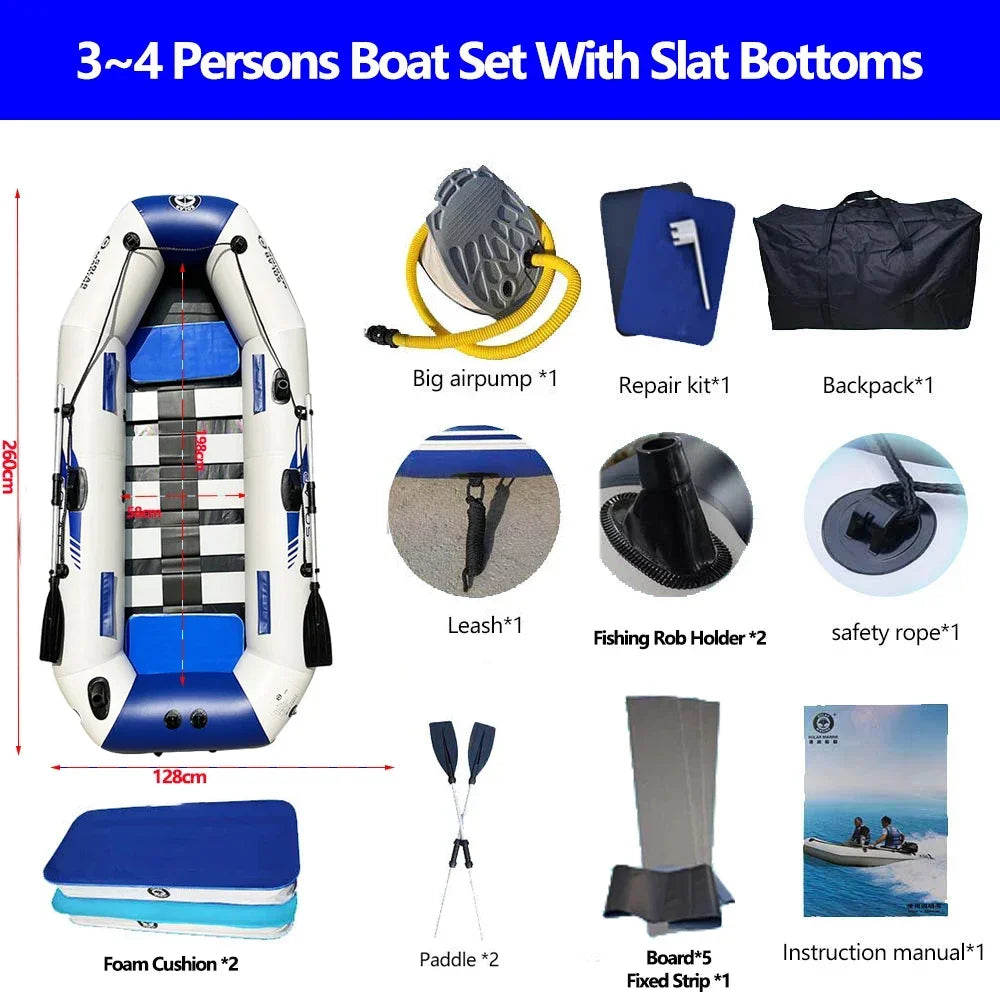 Inflatable Kayak Fishing Boat with Slats Bottom – PVC, 1–6 Persons (1.75–3.3m)