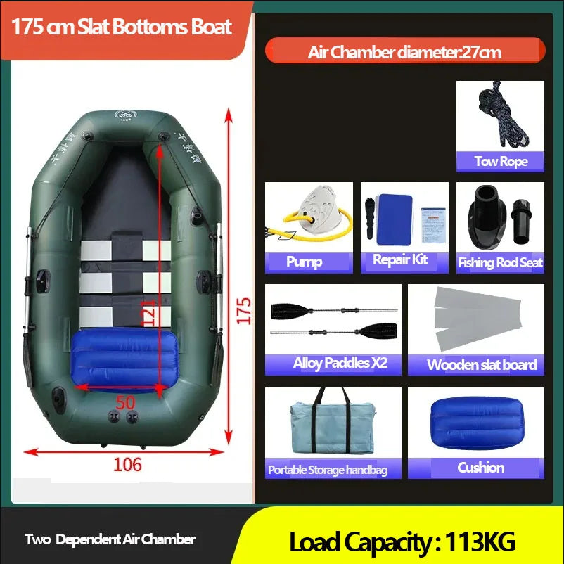Inflatable Fishing Kayak with Air Deck & Clip Net – PVC, 1.75–3.6m