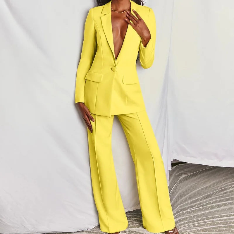 Hot Selling Professional Suit Set Solid Color Healthy Fabric 2024 Spring and Autumn New Women's Fit Suit Two-piece Set