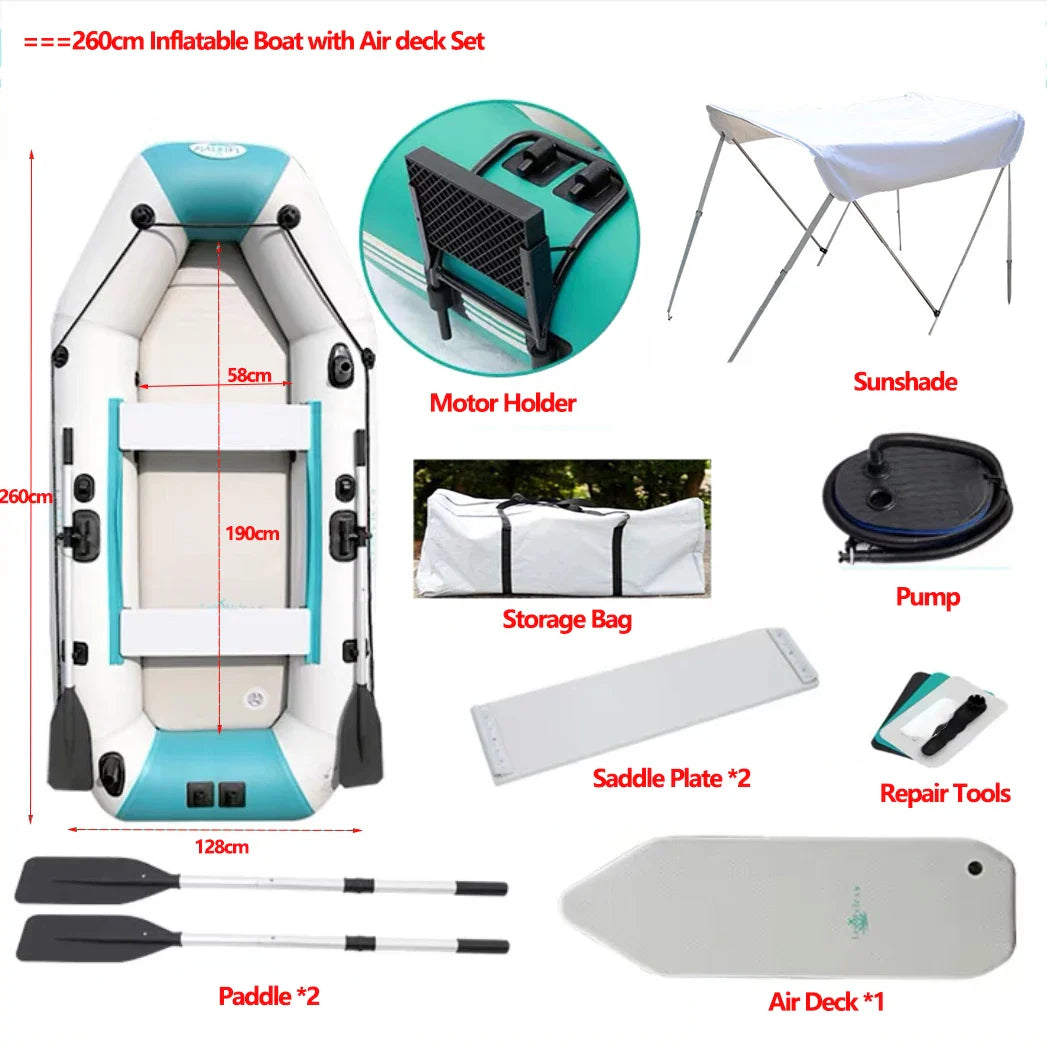 2.0~3.6m Inflatable Boat Air Deck Set 2+1 Air Chamber 0.9mm Thickened PVC 3-layer Mesh Wear Resistance Kayaks LUYA Fishing Boat