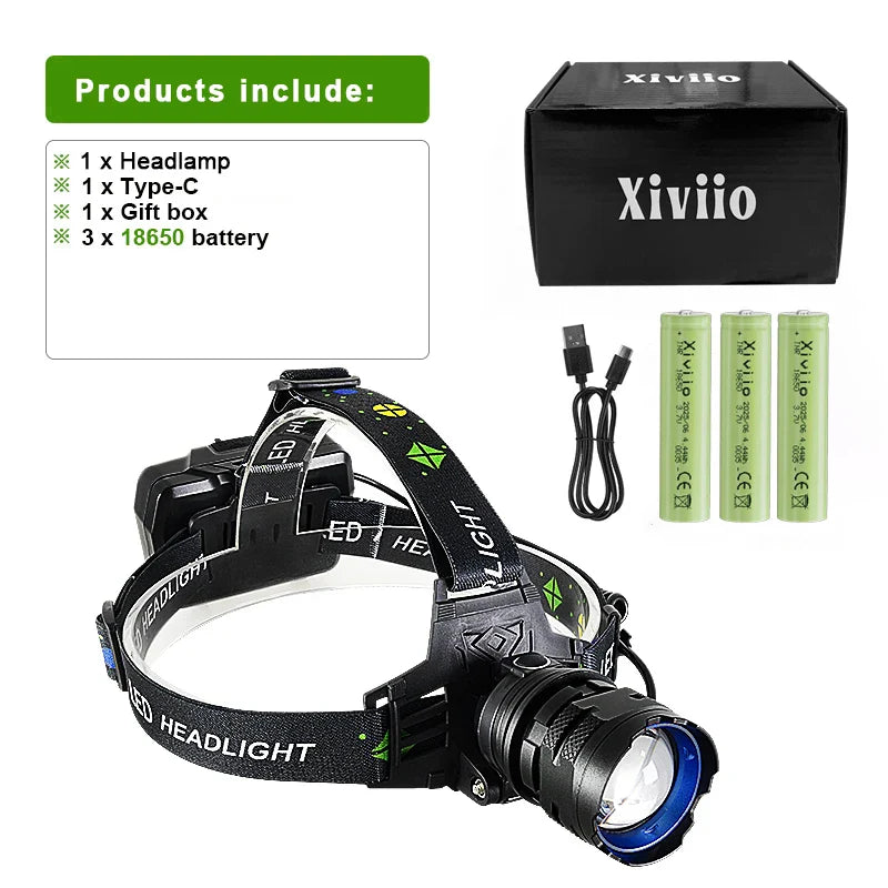 860000000LM Ultra Powerful LED Headlamp Super Bright Long Range 4500M Head Flashlight Rechargeable Head Lantern Fishing Hunting