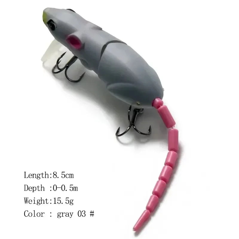 Floating Plastic Mouse Swimbait Lure – 155mm, Topwater, Pike & Bass, 5 Colors