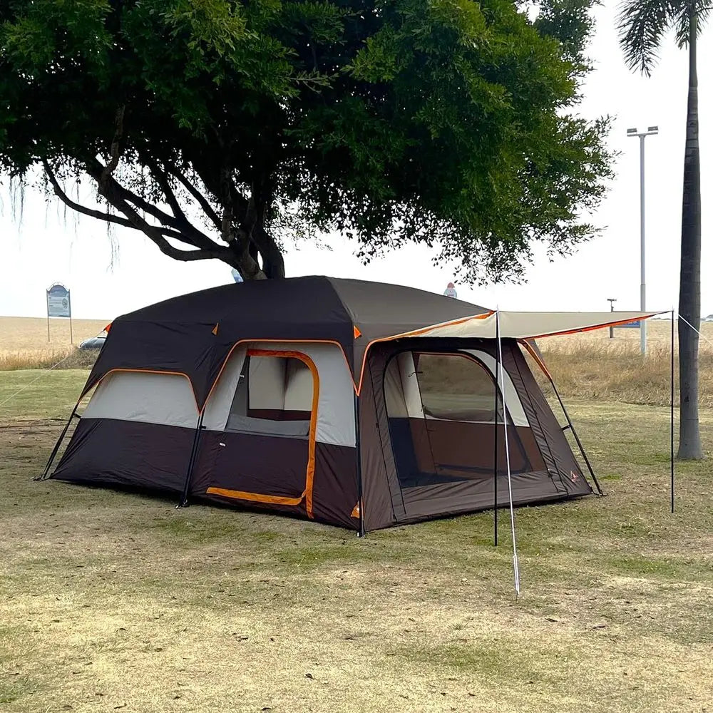 Spacious 6-14 Person Family Cabin Tent with 2 Rooms, 3 Doors, 3 Mesh Windows, Straight Walls, Waterproof, Double Layer for Outdo