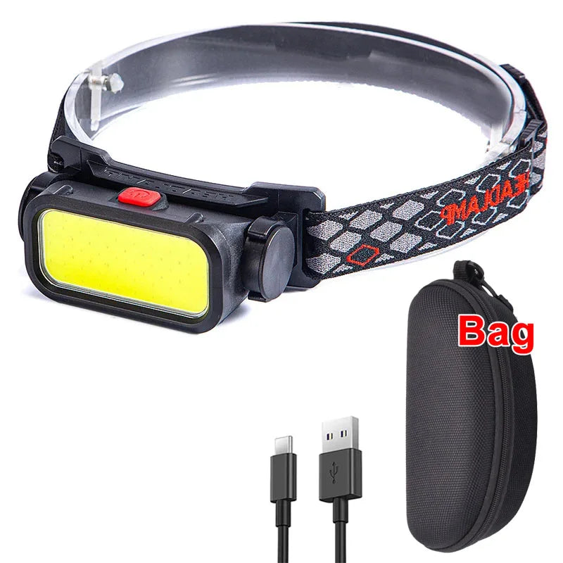 Powerful COB LED Headlamp USB Rechargeable 4 Modes Lighting Head Flashlight With 18650 Built in Battery Camping Fishing Lantern