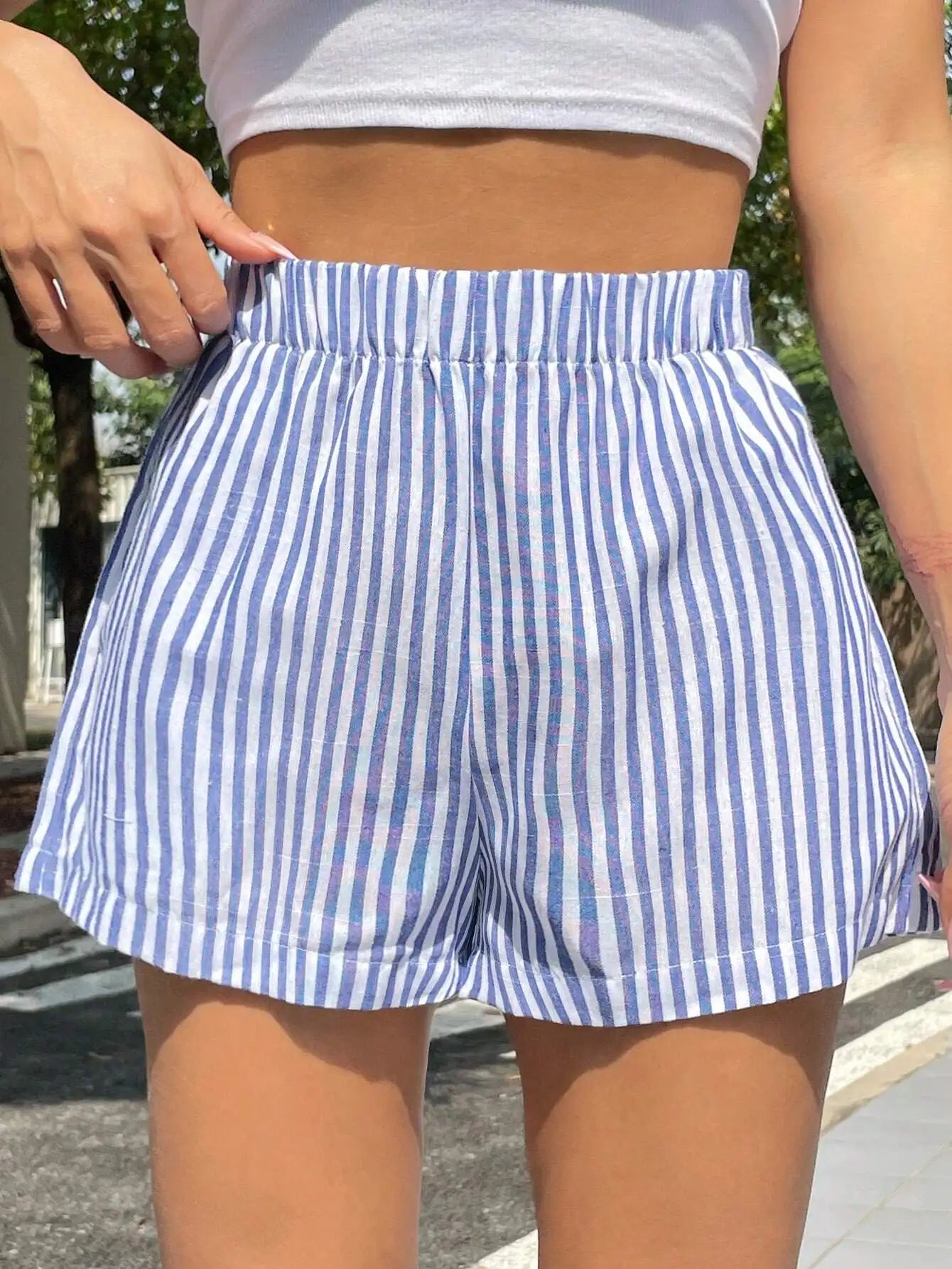 Striped Casual Mid-Waist Wide-Leg Beach Summer Women's Shorts