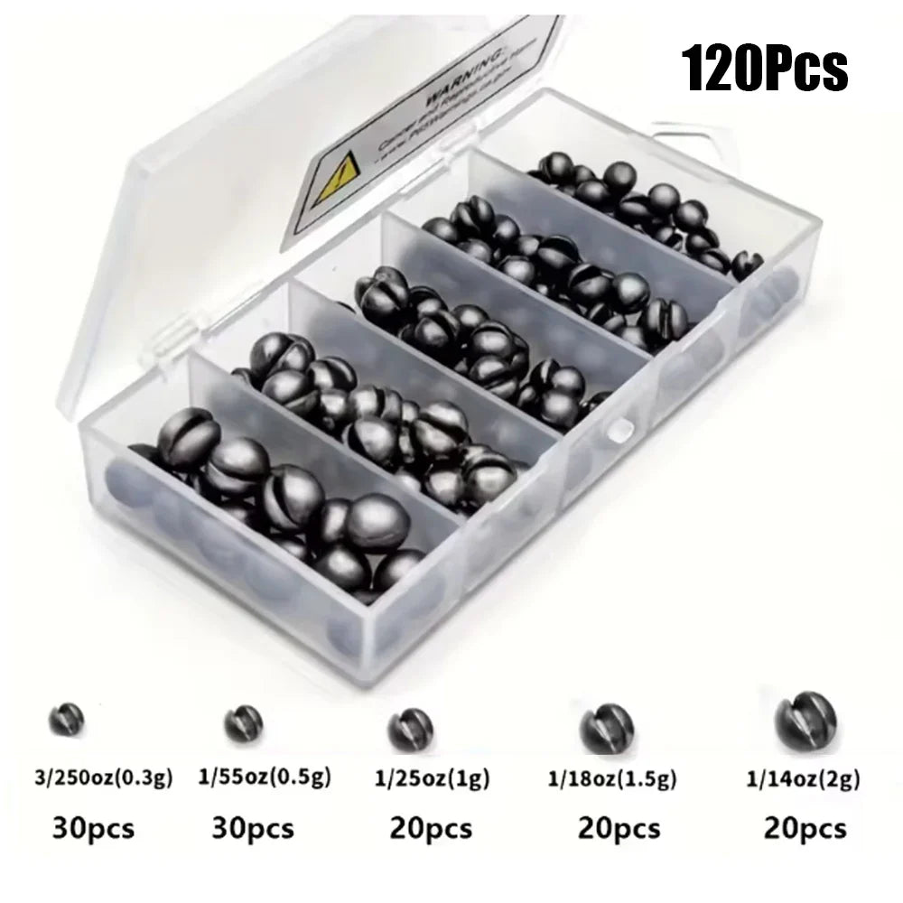 60/120 Pcs Lead Biting Set Open Lead Biting Bare Round Open Lead Raft Fishing Clip Lead Fishing Gear Lead Drop Platform Fishing