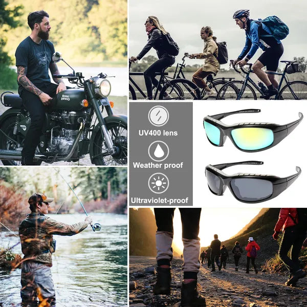 2-Pack Motorcycle Riding Glasses | UV400, Wind Resistant, Foam Padded