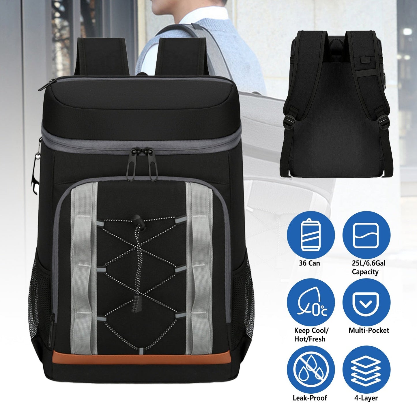 Insulated Cooler Backpack – 36 Can / 25L Leakproof with Bottle Opener