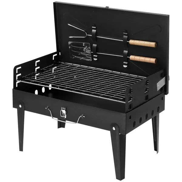 Portable Square Charcoal Grill – Compact Steel BBQ for Camping & Picnics