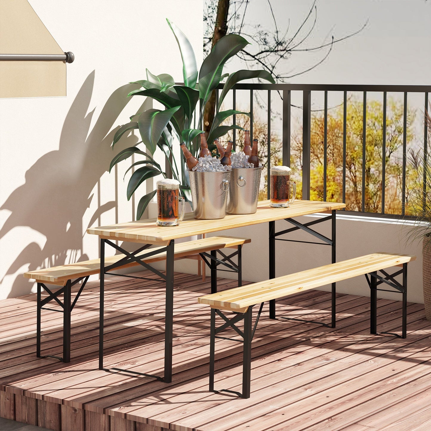 6 FT Folding Picnic Table & Bench Set | Solid Wood Outdoor Dining Table for Camping & Patio