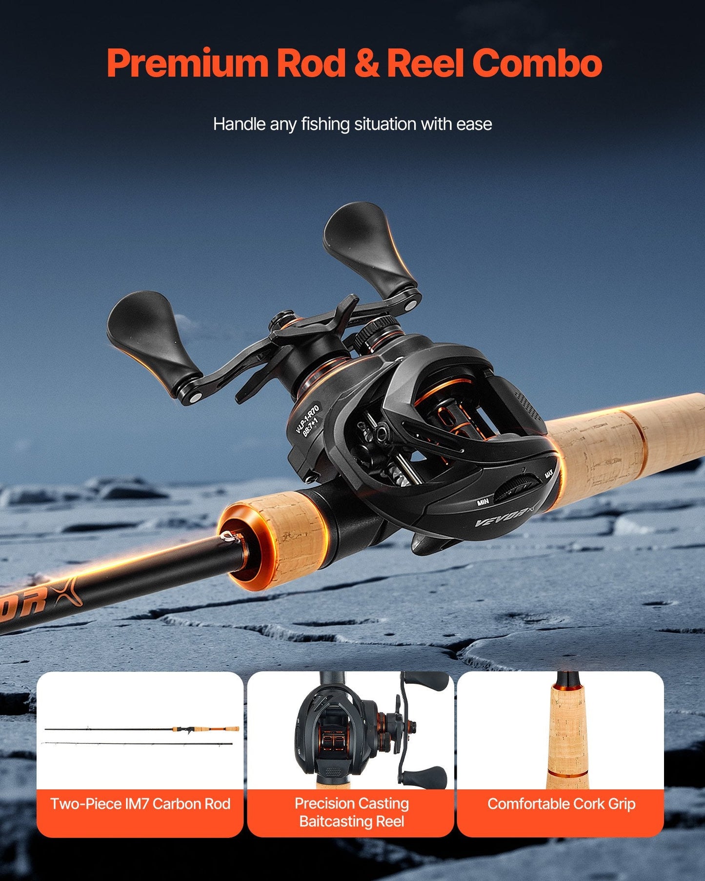 IM7 Carbon Fiber Baitcasting Rod & Reel Combo — 7 ft Bass Fishing