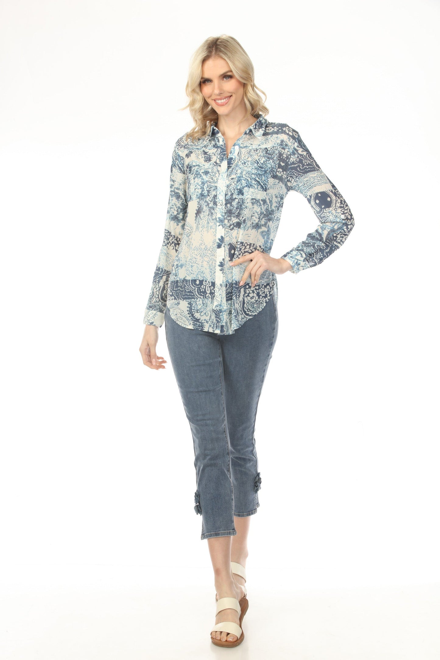 Charlie B Scarf Printed Button-Up Blouse C4308T-782A