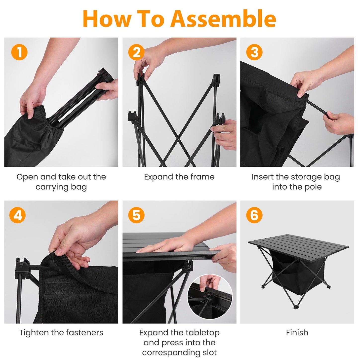 Roll-Up Aluminum Camping Table with Storage Basket & Carry Bag – M & L Sizes
