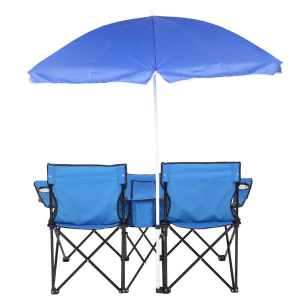 Folding 2-Seat Beach & Fishing Chair with Removable Sun Umbrella