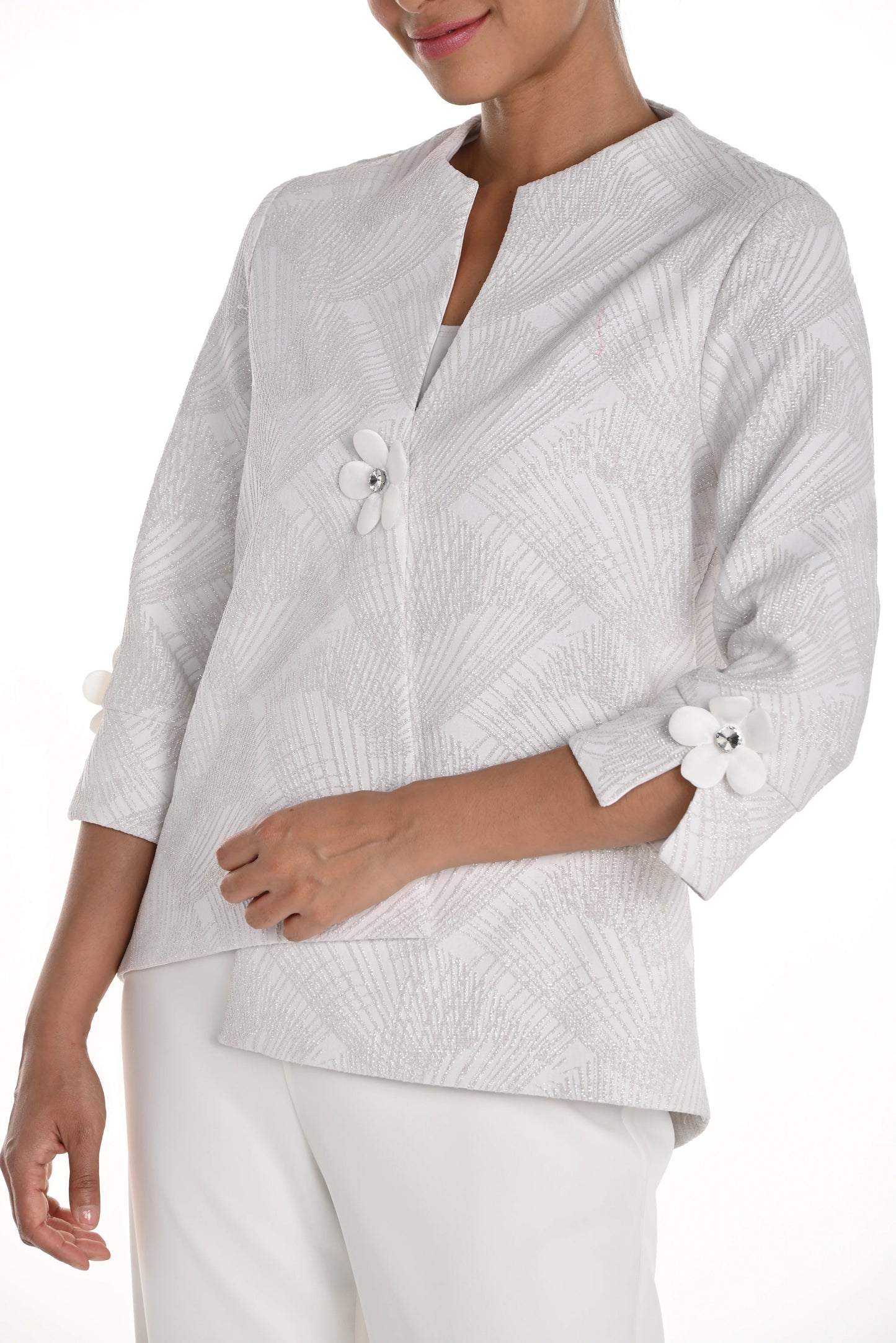 Frank Lyman Beige/Silver Textured Abstract Swing Jacket 258125