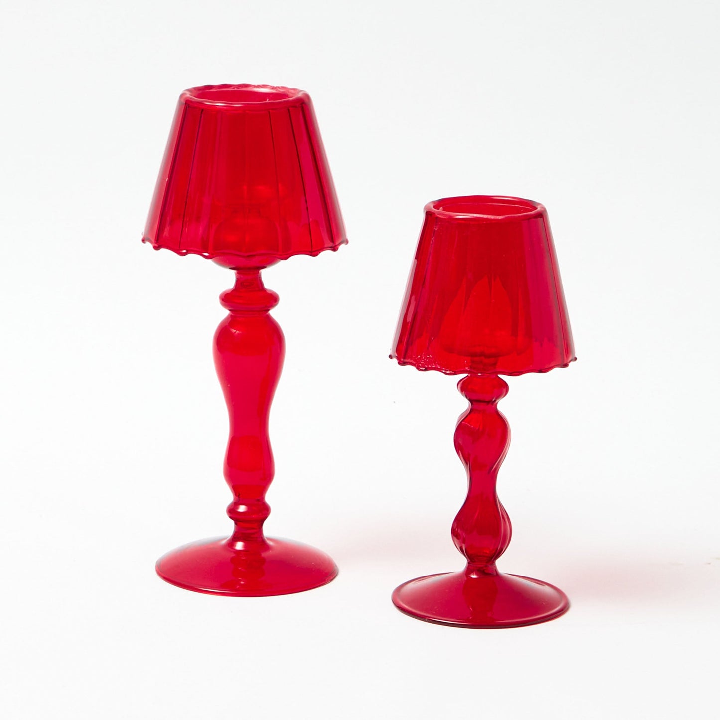 Red Glass Lantern Tea Light Holder (Pair) - 24 cm