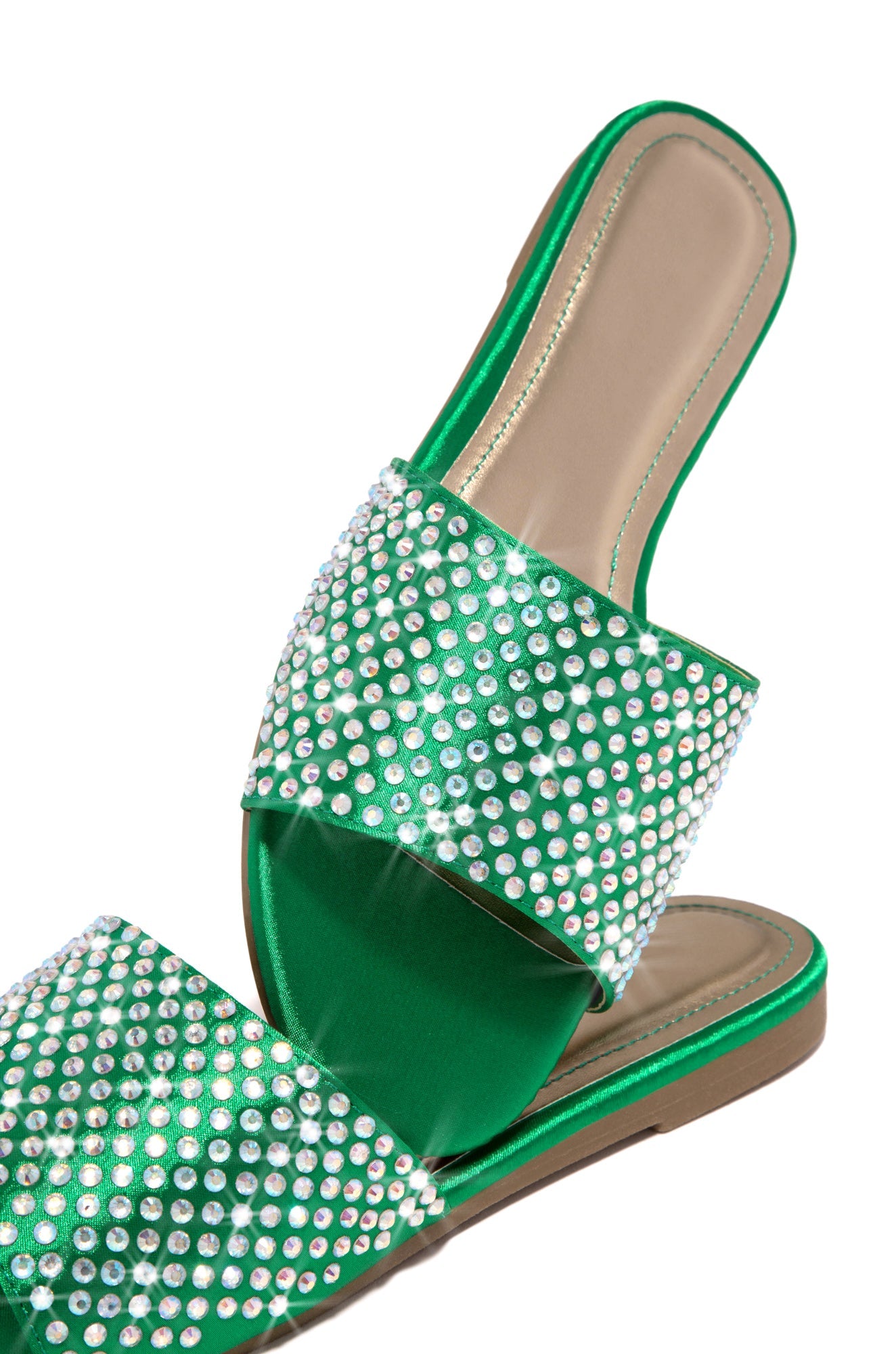 Ula Embellished Slip On Sandals - Green