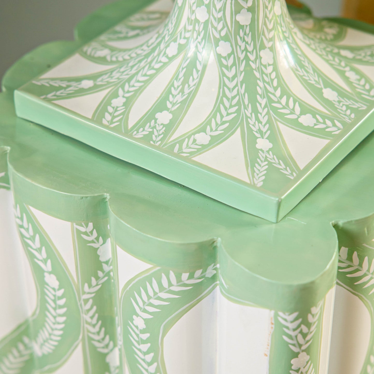 Green Floral Ikat Urn & Pedestal