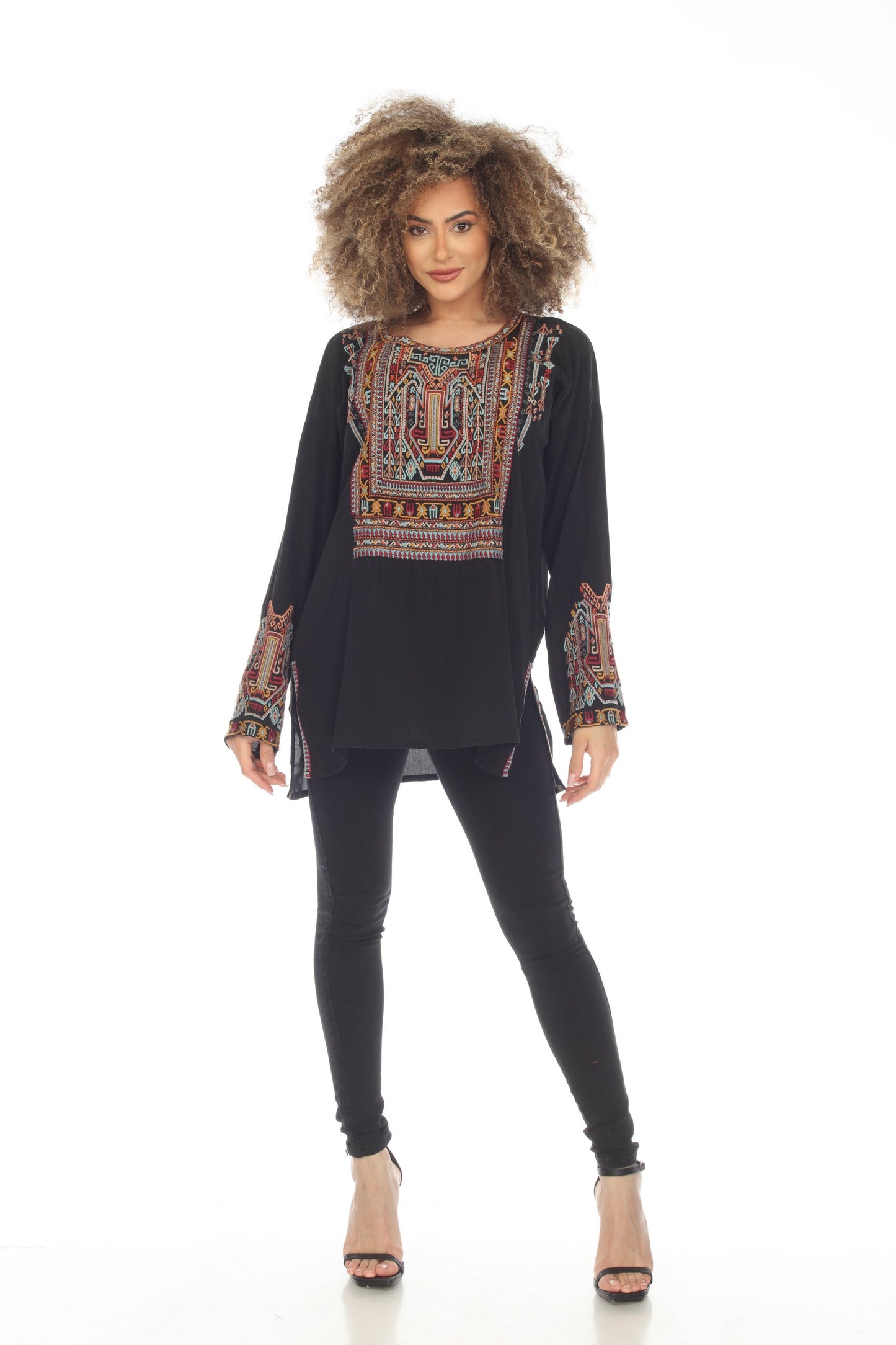 Johnny Was Biya Jaina Silk Embroidered Long Sleeve Blouse B12123