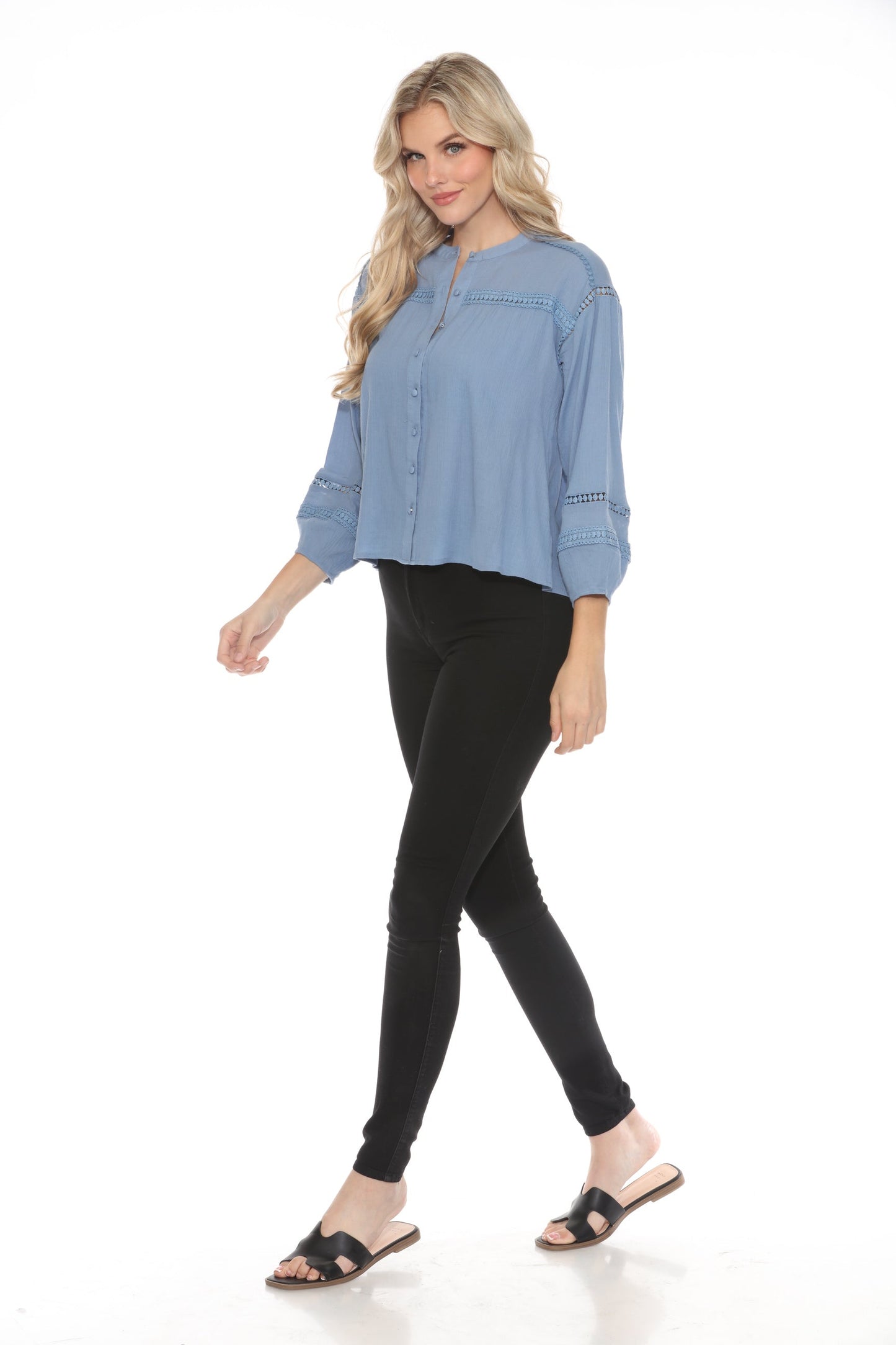Johnny Was Calme Button Down Blouse with Sleeve Darts O21056